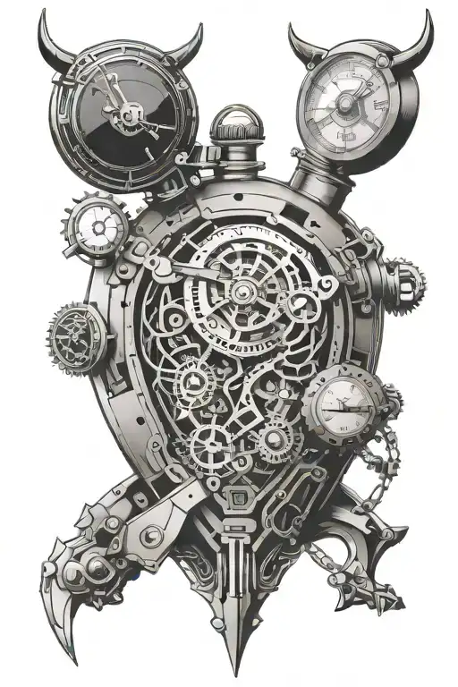 mechanical heart pocket watch bull  tattoo design idea