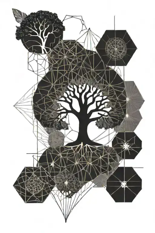 tree of life kabala thin lines connecting different tattoo design idea