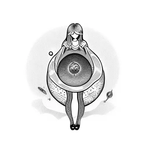 girl holding magic mushroom in space tattoo design idea