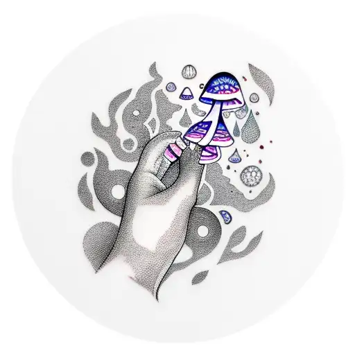 girl holding magic mushroom in space tattoo design idea