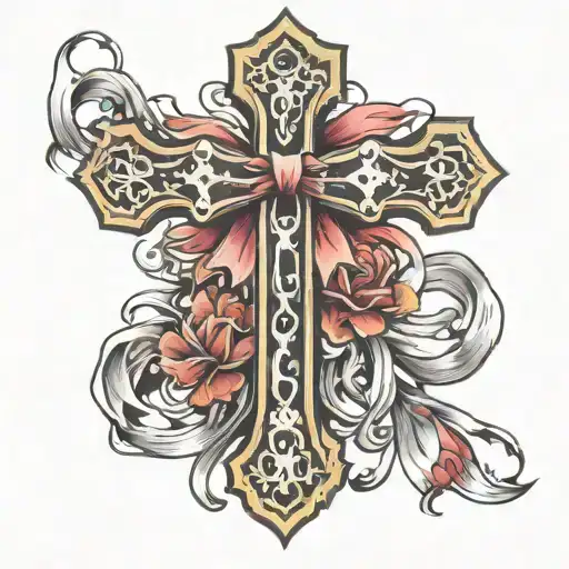 cross with ribbon tattoo design idea