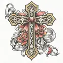 cross with ribbon tattoo design idea