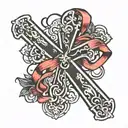 cross with ribbon tattoo design idea