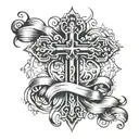cross with ribbon tattoo design idea