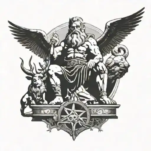 odin mount olympus sitting with Zeus tattoo design idea