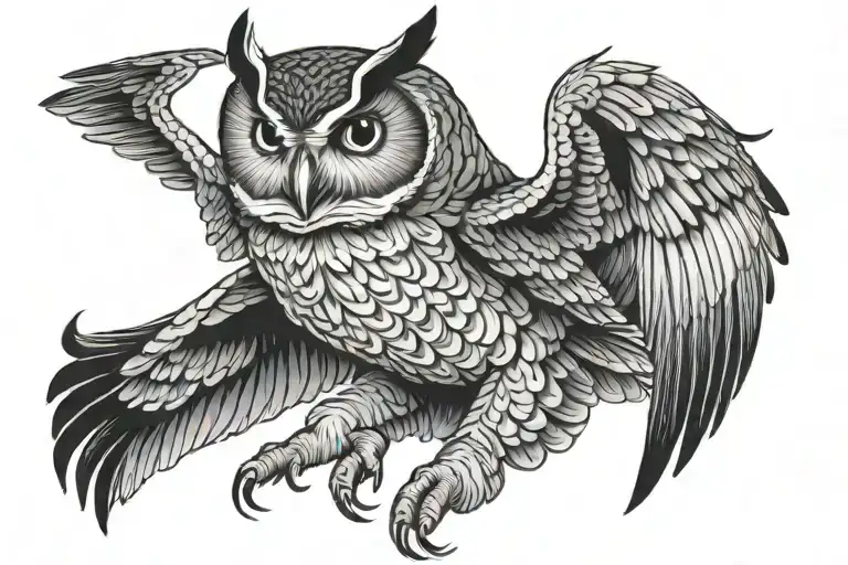 owl flying tattoo design idea