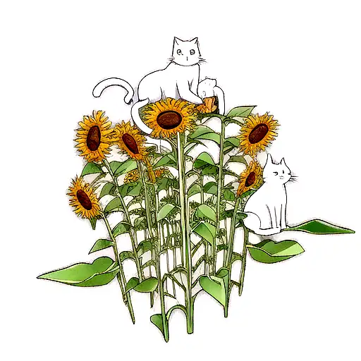 White cat under the sunflower tree tattoo design idea