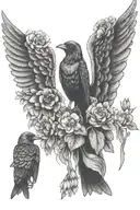 crow and flowers tattoo design idea