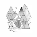 Serotonin Molecule with Nature stuff. Mountains, Trees, sea and a Campervan tattoo design idea