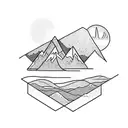 Serotonin Molecule with Nature stuff. Mountains, Trees, sea and a Campervan tattoo design idea