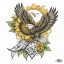 sunflower and eagle  tattoo design idea