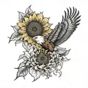 sunflower and eagle  tattoo design idea
