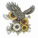 sunflower and eagle  tattoo design idea