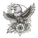 sunflower and eagle  tattoo design idea