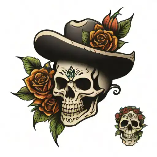 mayan skull looking likenits screaming, roses growing around the skull tattoo design idea
