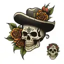 mayan skull looking likenits screaming, roses growing around the skull tattoo design idea