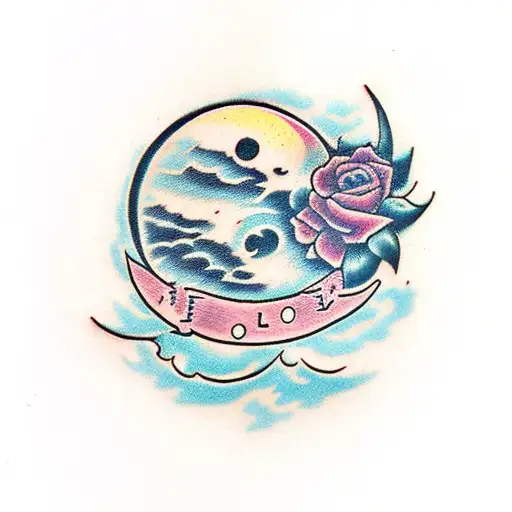 Antique moon tattoo design idea