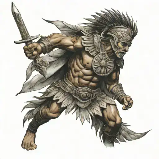 aztec warrior battling tattoo design idea