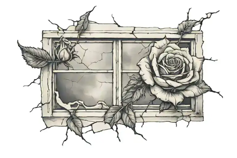 broken window with a rose tattoo design idea