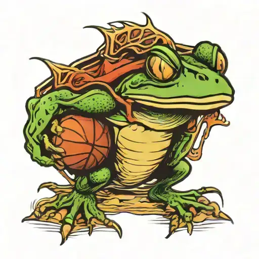 bullfrog shooting a basketball  tattoo design idea
