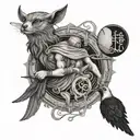 An image of a truth-seeking oracle from Greek mythology, holding a computer mouse and surrounded by symbols of honesty and knowledge tattoo design idea