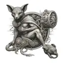 An image of a truth-seeking oracle from Greek mythology, holding a computer mouse and surrounded by symbols of honesty and knowledge tattoo design idea