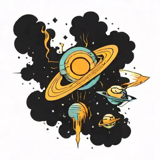 Space with Jupitor and Saturn but the eye of the storm on Jupitor is a real Eye  tattoo design idea