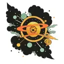 Space with Jupitor and Saturn but the eye of the storm on Jupitor is a real Eye  tattoo design idea