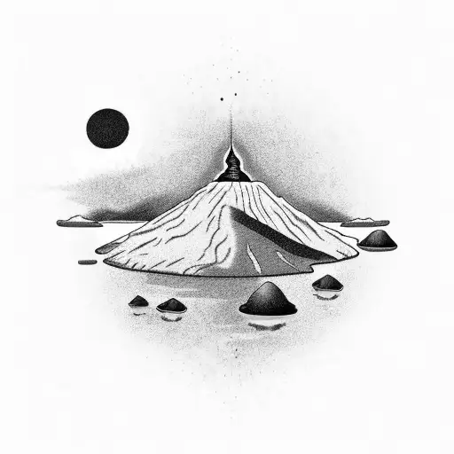 Taal volcano black and white with pinoy sun tattoo design idea