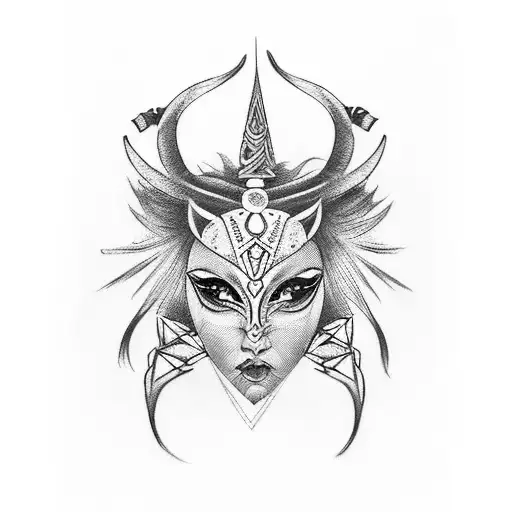 A fierce female warrior wearing a unique bracelet, representing strength and courage tattoo design idea