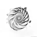 nautilus shell, with interior structure partially exposed, and the fibonacci spiral graph surrounding the shell tattoo design idea