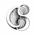 nautilus shell, with interior structure partially exposed, and the fibonacci spiral graph surrounding the shell tattoo design idea