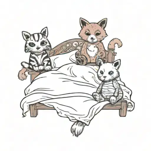 bed with stuffed animals  tattoo design idea