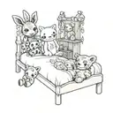 bed with stuffed animals  tattoo design idea
