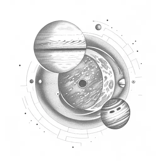 Space with planets and a spaceman rectangle form tattoo design idea