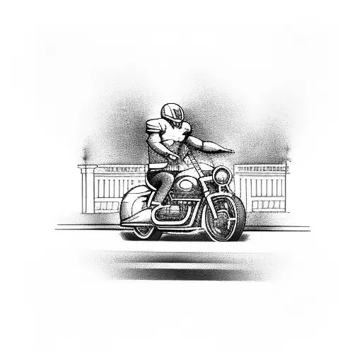 A football player riding a motorcycle through the streets of Moscow at night tattoo design idea