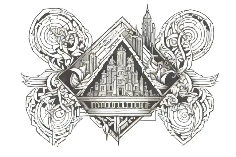 Masculine chest tattoo with architecture theme tattoo design idea