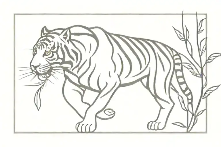Chinese tiger walking with vines around it tattoo design idea