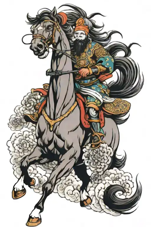 A fierce Sikh warrior riding a majestic horse into battle tattoo design idea