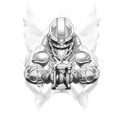 Create a tattoo of a video game character lifting weights tattoo design idea