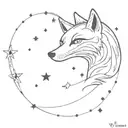A fox and fish merging into one mystical creature under a starry night sky tattoo design idea