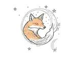 A fox and fish merging into one mystical creature under a starry night sky tattoo design idea