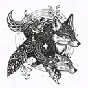 A celestial fox constellation intertwined with Pisces zodiac fish tattoo design idea