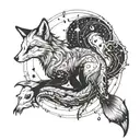A celestial fox constellation intertwined with Pisces zodiac fish tattoo design idea