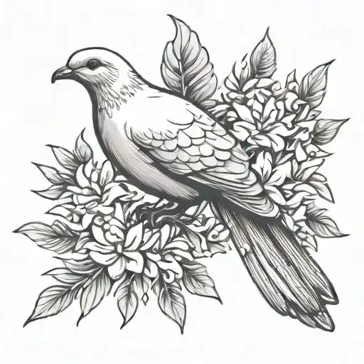 dove with an olive branch and flowers growing tattoo design idea