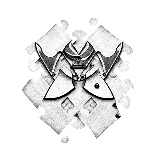 razor blade stylized as a puzzle tattoo design idea