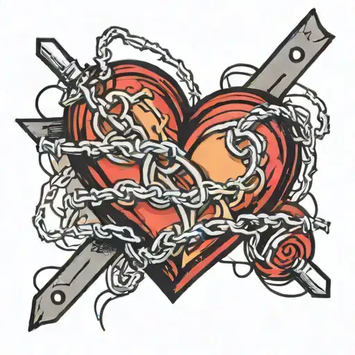 an old school heart, with film strip and barbed wire tattoo design idea