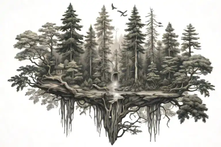 wisdom force forest tattoo design idea
