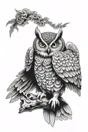 Owl spread wings Over a small Shadow boy standing tattoo design idea