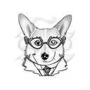 cartoon corgi with glasses reading tattoo design idea